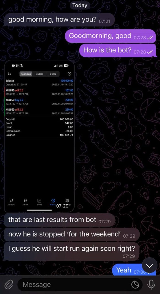 Telegram pokalbio rezultatai